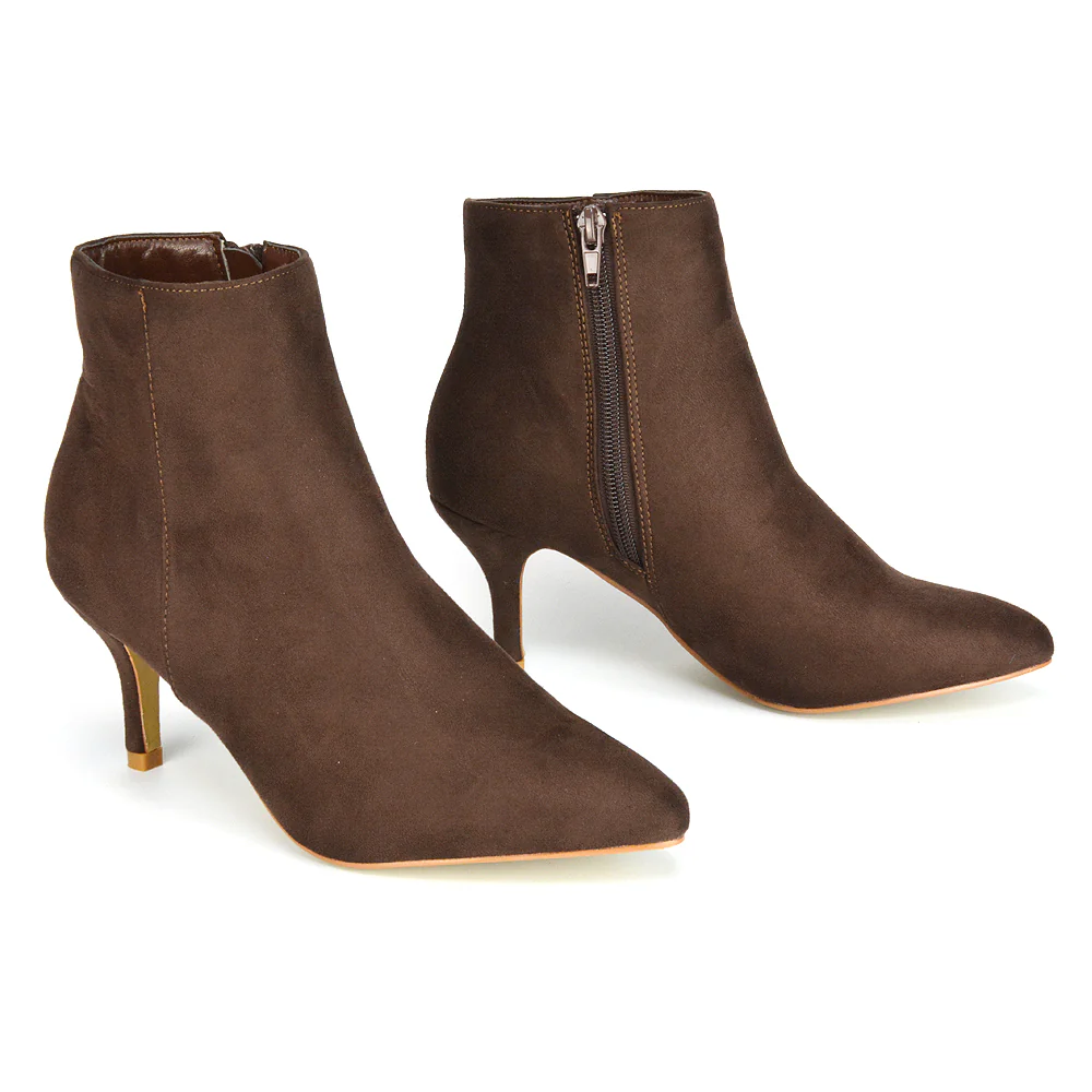 Anastasia Low mid Kitten High Heel Stiletto Zip-up Ankle Boots in Black PU - Image 47