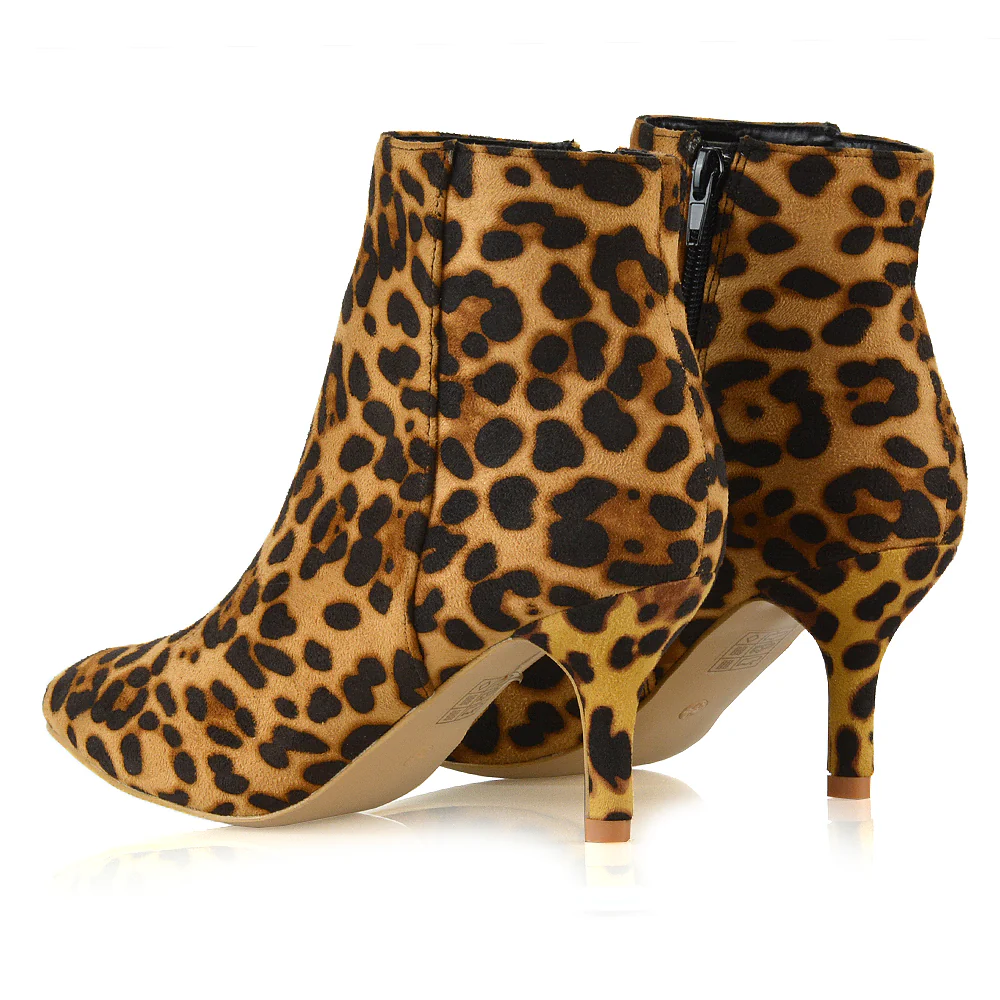 Anastasia Low mid Kitten High Heel Stiletto Zip-up Ankle Boots in Leopard - Image 4