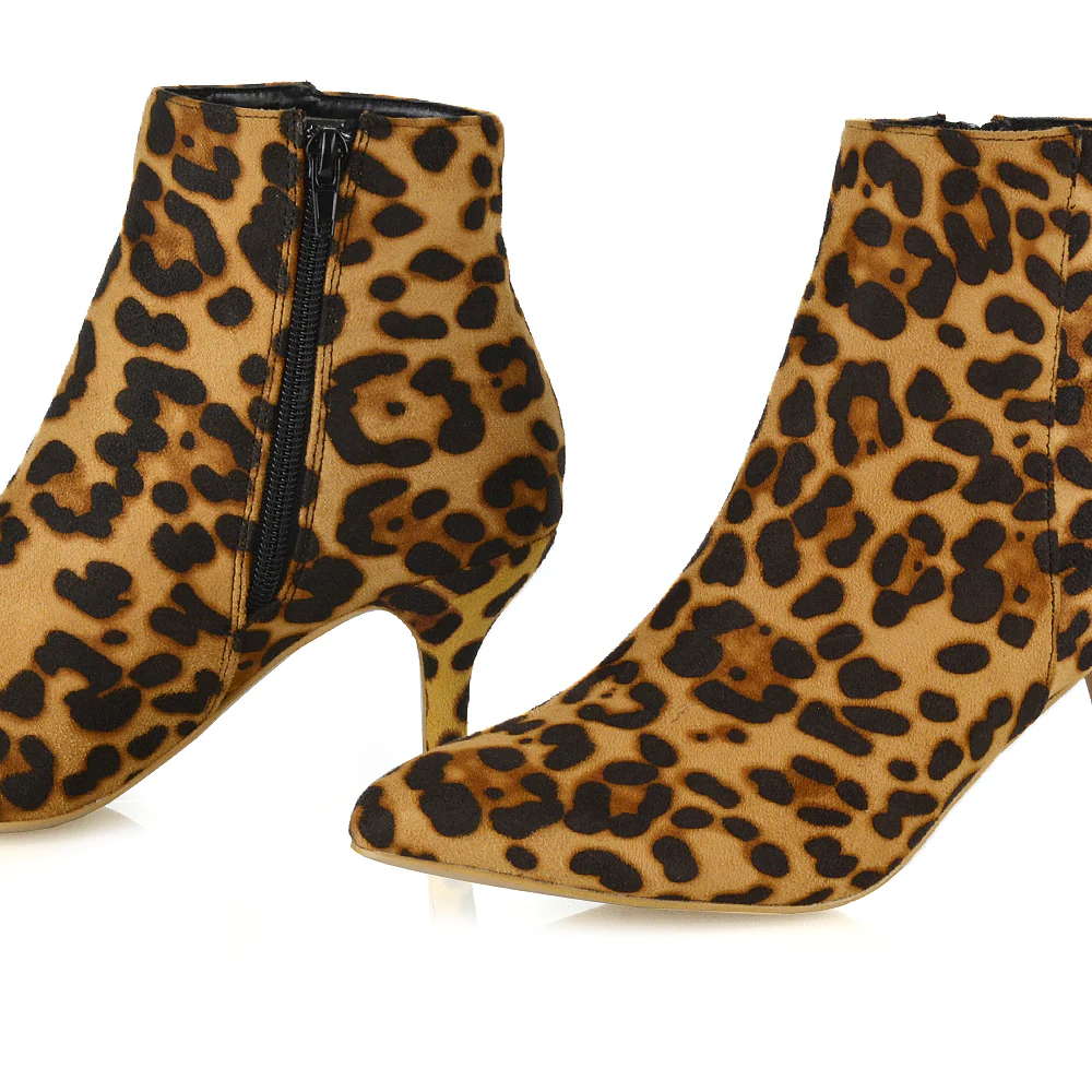 Anastasia Low mid Kitten High Heel Stiletto Zip-up Ankle Boots in Leopard - Image 5