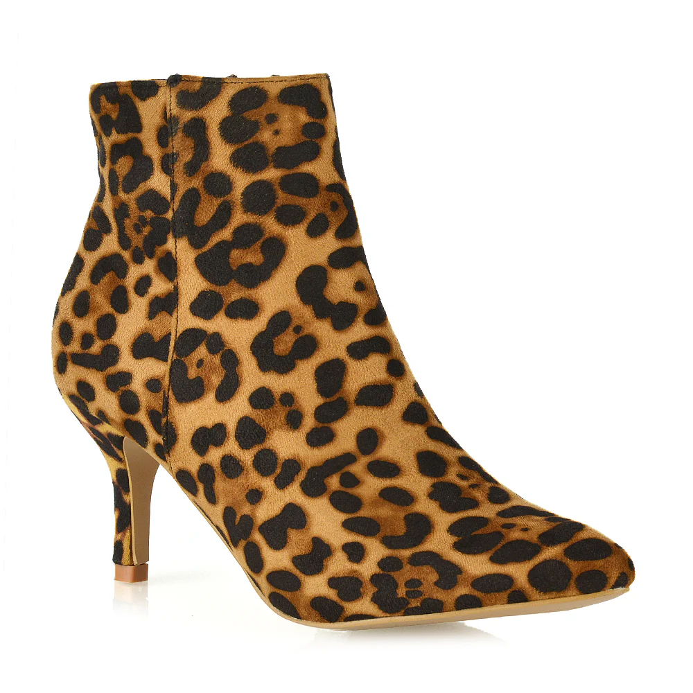 Anastasia Low mid Kitten High Heel Stiletto Zip-up Ankle Boots in Leopard - Image 9
