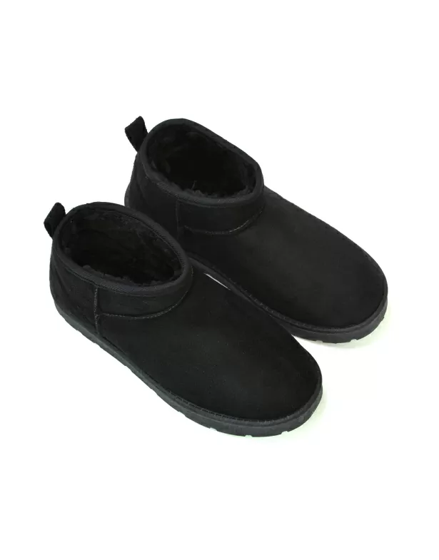 Angelina Flat Ankle Winter Ultra Mini Boots with Faux Fur Insole In Black - Image 2