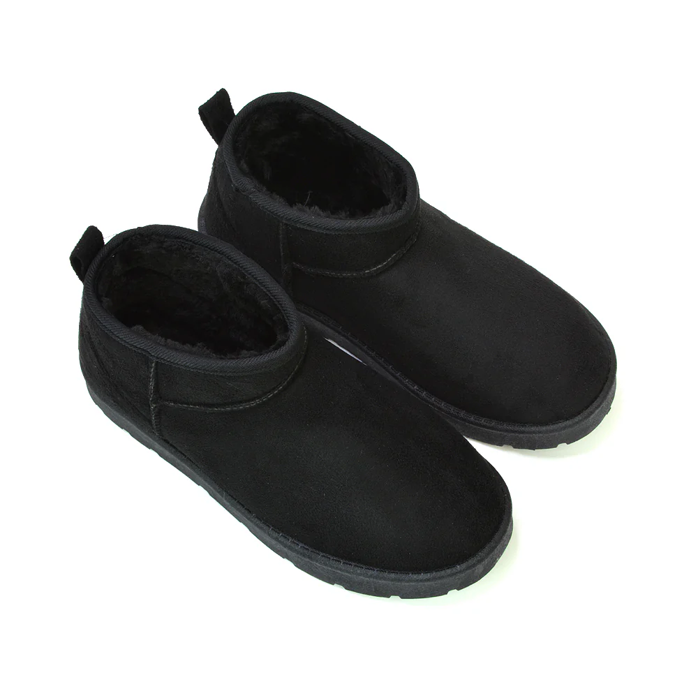 Angelina Flat Ankle Winter Ultra Mini Boots with Faux Fur Insole In Black - Image 86