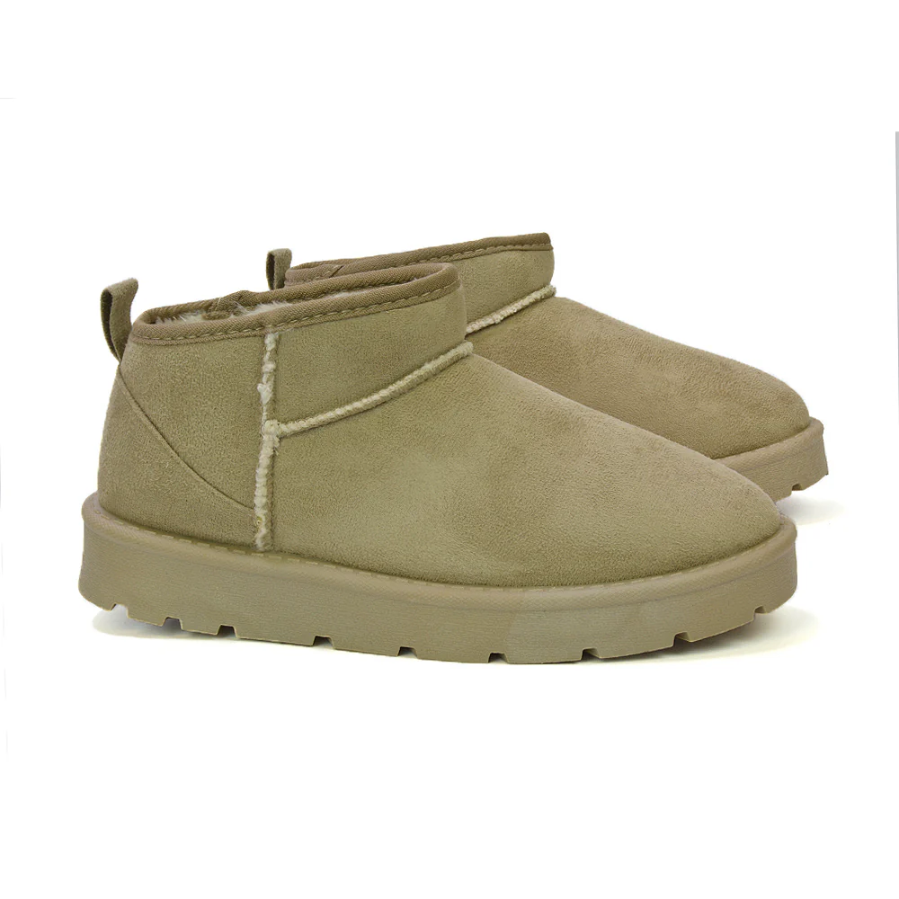 Angelina Flat Ankle Winter Ultra Mini Boots with Faux Fur Insole In Mushroom - Image 60