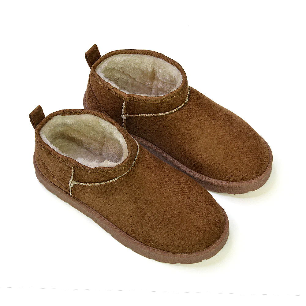Angelina Flat Ankle Winter Ultra Mini Boots with Faux Fur Insole In Sand - Image 25