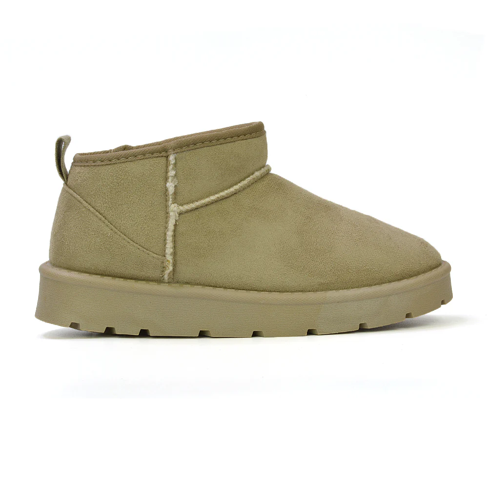 Angelina Flat Ankle Winter Ultra Mini Boots with Faux Fur Insole In Sand - Image 66
