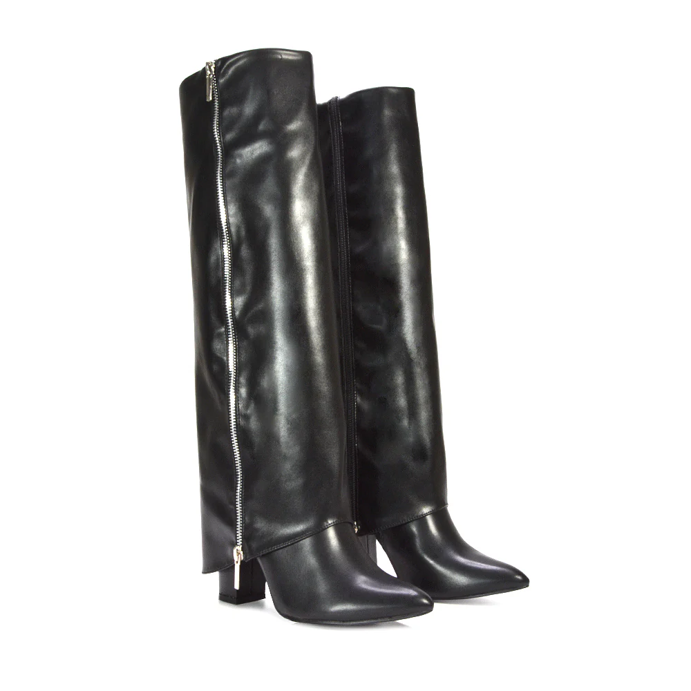Anna Block High Heel Fold Over Knee High Boots in Silver Metallic - Image 7