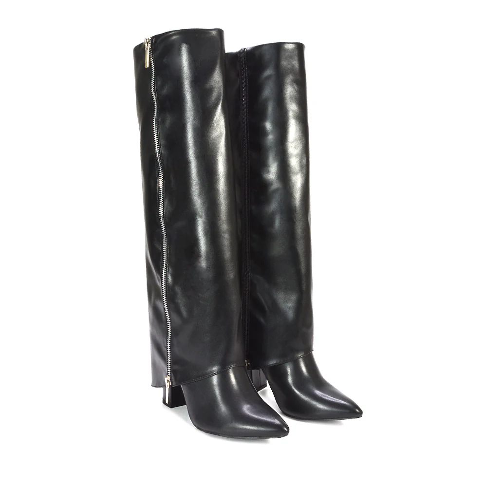 Anna Block High Heel Fold Over Knee High Boots in Silver Metallic - Image 10