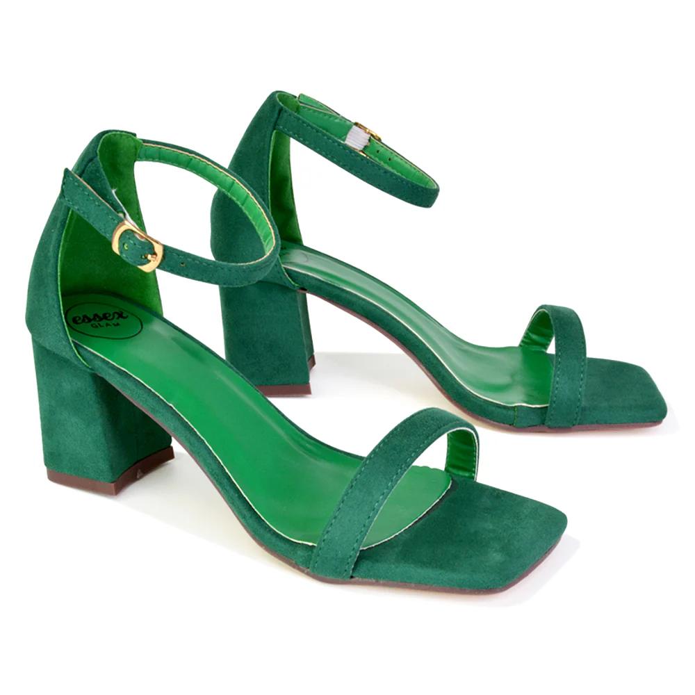 Antigoni Basic Strappy Low Mid Block Heel Square Toe Sandals in Silver - Image 11
