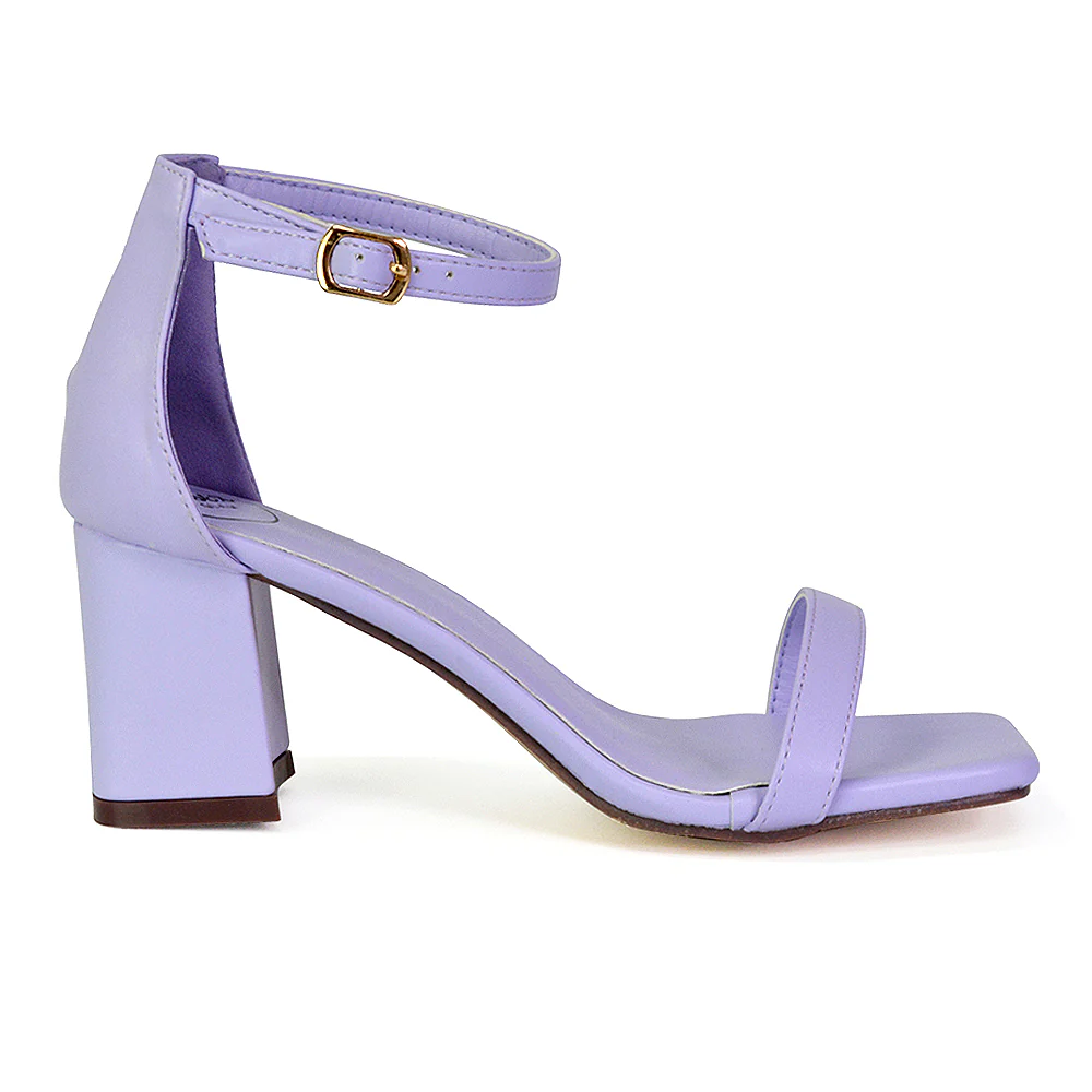 Antigoni Basic Strappy Low Mid Block Heel Square Toe Sandals in Silver - Image 118