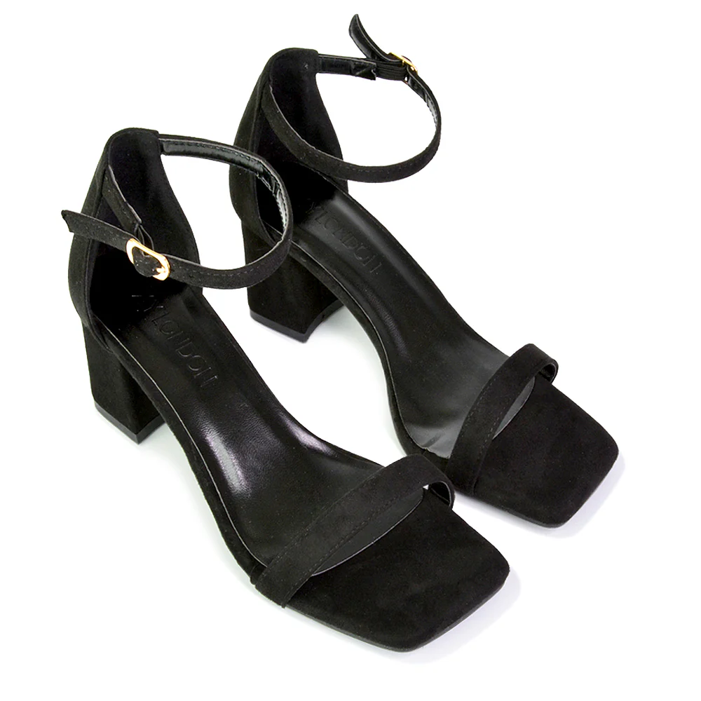 Antigoni Basic Strappy Low Mid Block Heel Square Toe Sandals in Silver - Image 190