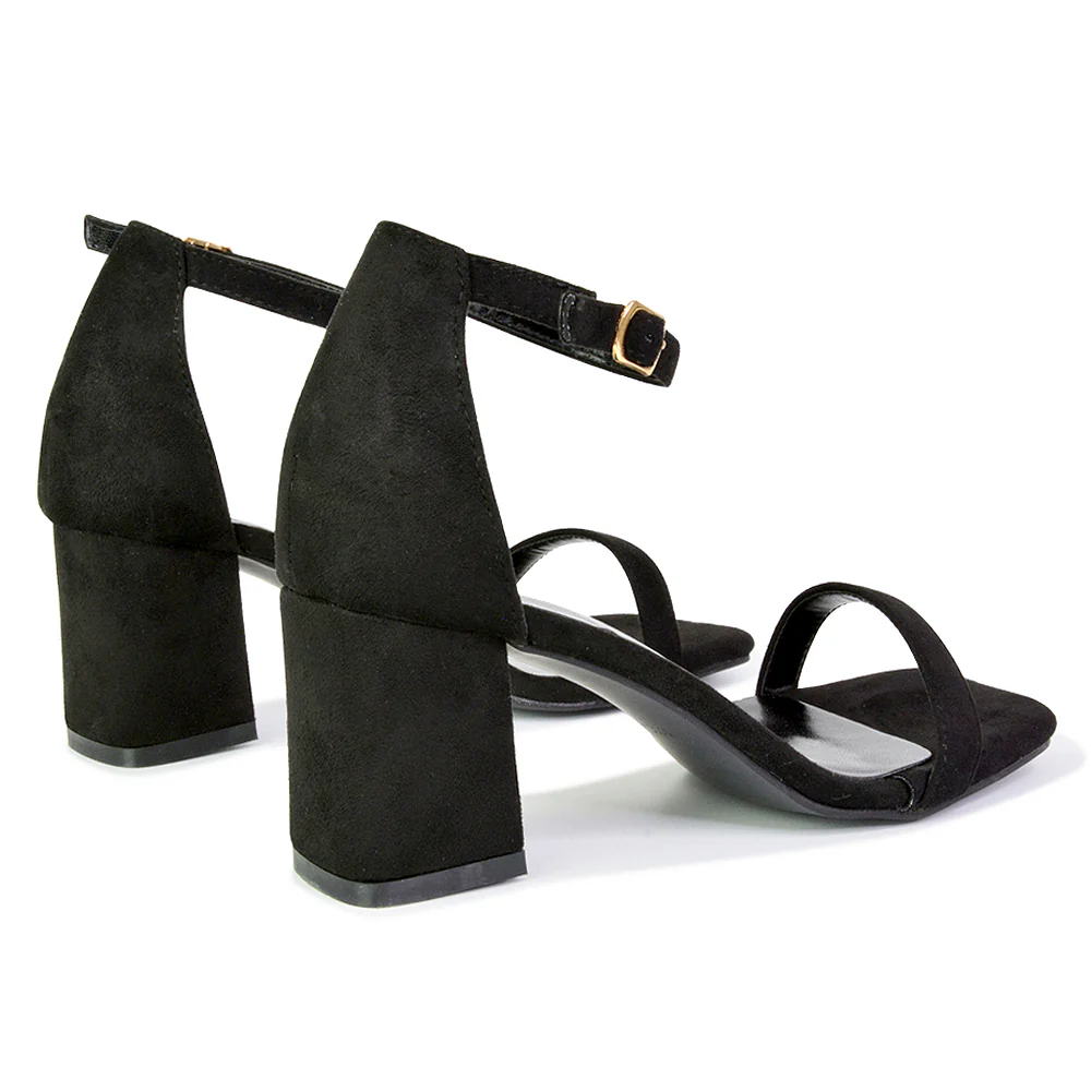 Antigoni Basic Strappy Low Mid Block Heel Square Toe Sandals in Silver - Image 212