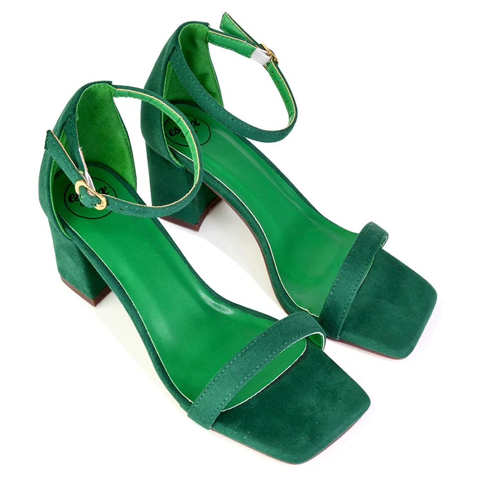 Antigoni Basic Strappy Low Mid Block Heel Square Toe Sandals in Silver - Image 30