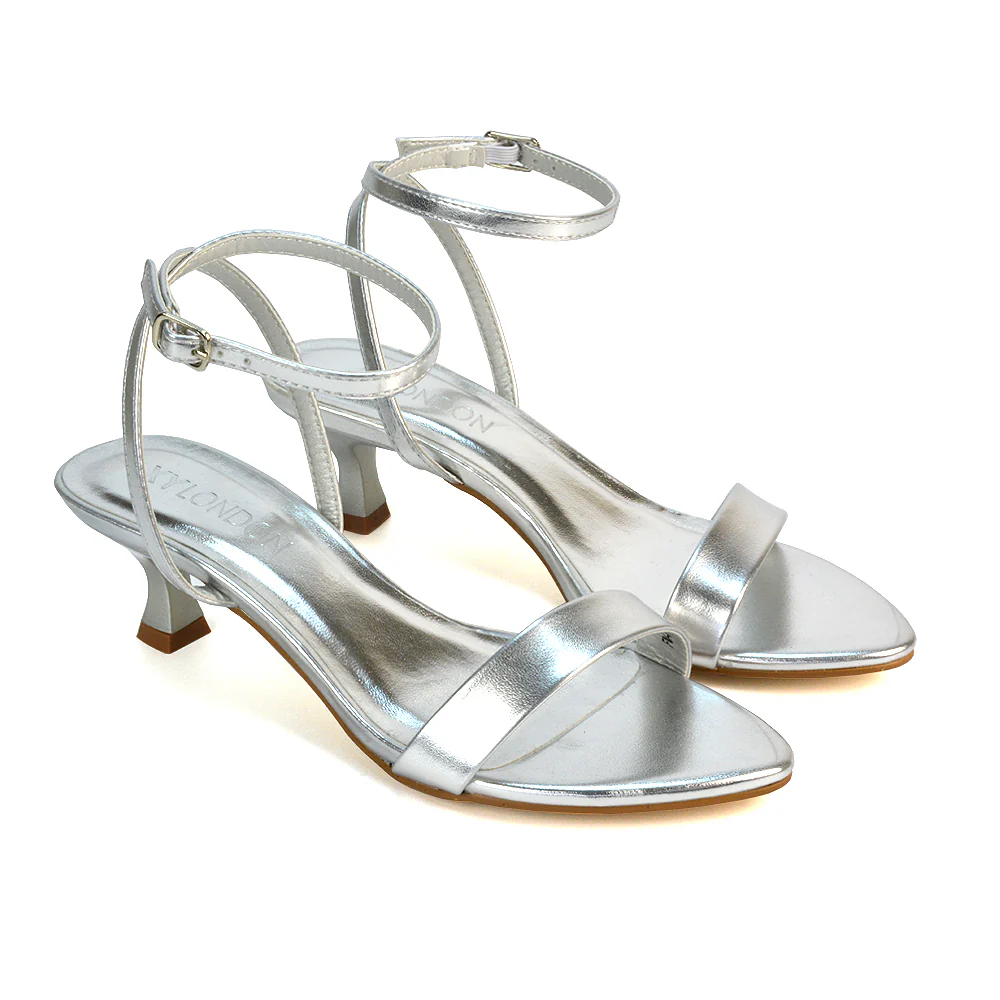 Antonia Strappy Party Kitten Low Heel Sandals in Gold Metallic - Image 26