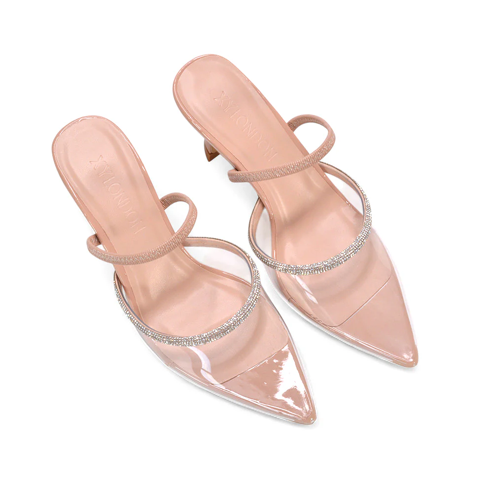 Arden Women's Diamante Slingback Closed Toe Stiletto Heel Court Shoes in Black Faux Suede - Image 18