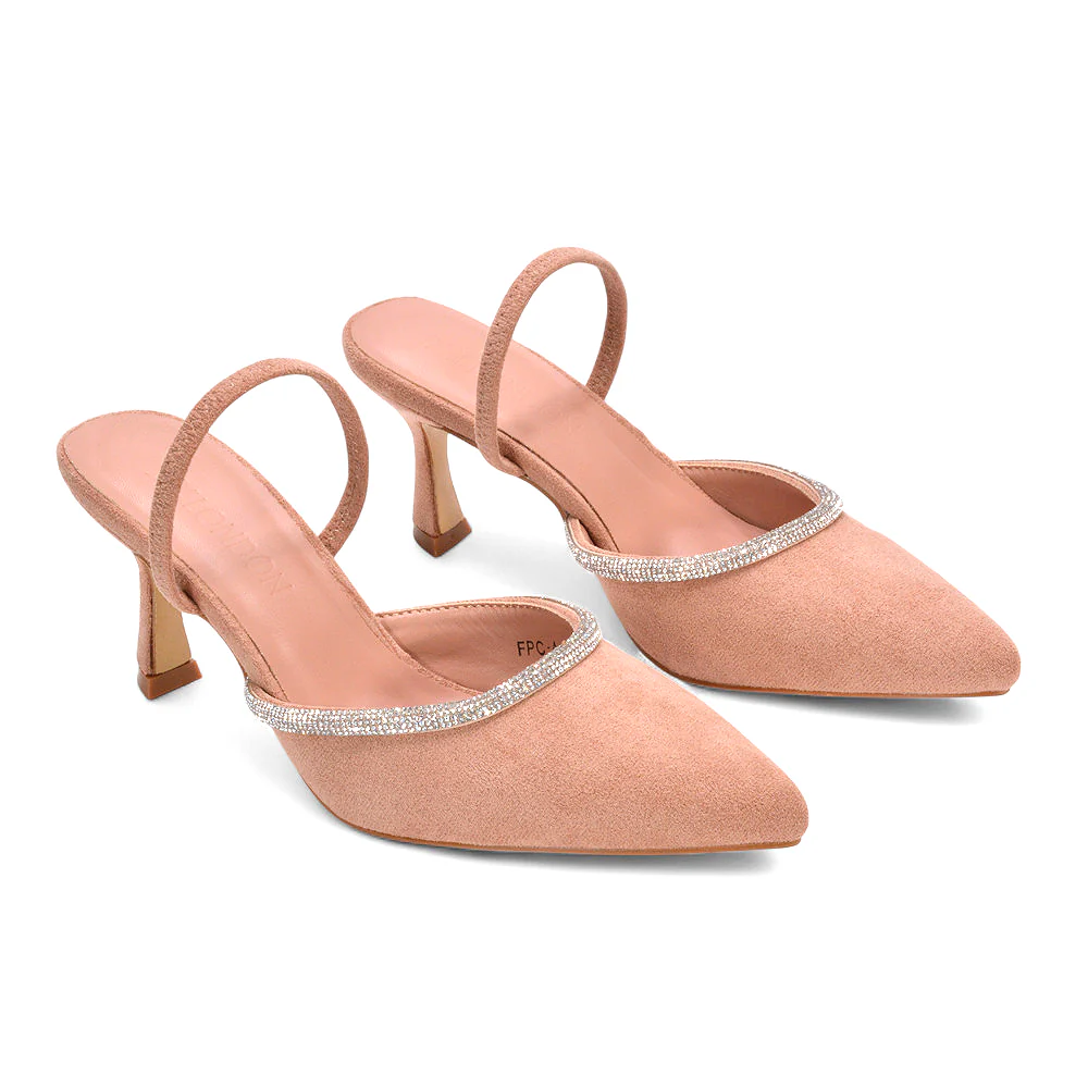 Arden Women's Diamante Slingback Closed Toe Stiletto Heel Court Shoes in Black Faux Suede - Image 7