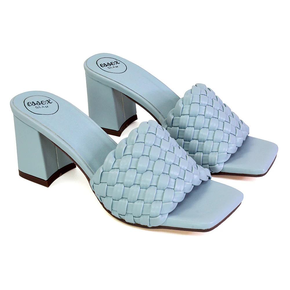 Aries Slip On Low Block Heel Sandals Square Toe Woven Mules In Black - Image 16