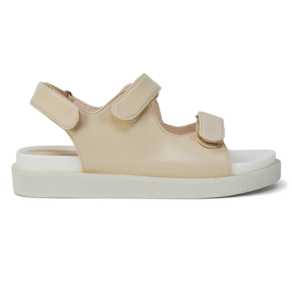 Asher Double Strap Flat Platform Heel Dad Sandals in Black Synthetic Leather - Image 74