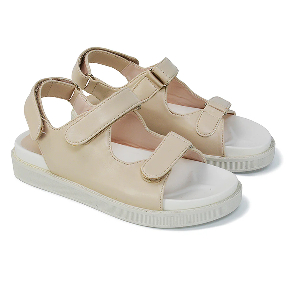 Asher Double Strap Flat Platform Heel Dad Sandals in Nude Synthetic Leather - Image 3