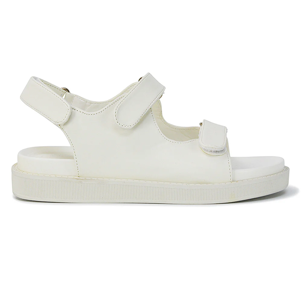 Asher Double Strap Flat Platform Heel Dad Sandals in Nude Synthetic Leather - Image 46