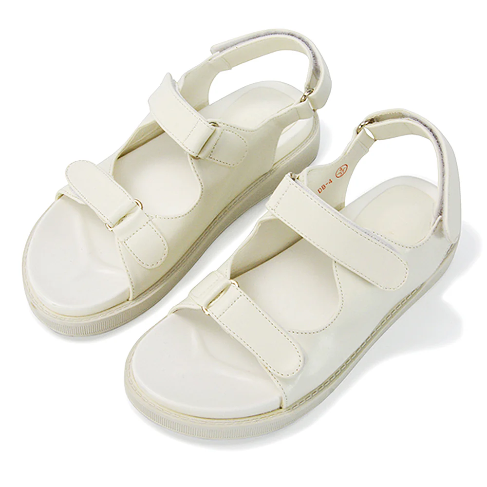 Asher Double Strap Flat Platform Heel Dad Sandals in White Synthetic Leather - Image 4