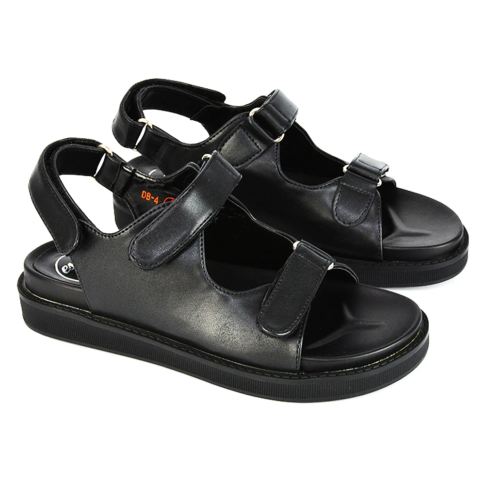 Asher Double Strap Flat Platform Heel Dad Sandals in White Synthetic Leather - Image 7