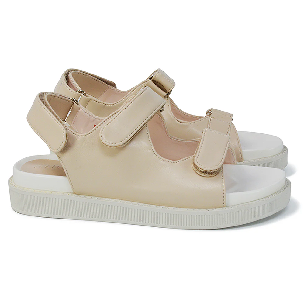 Asher Double Strap Flat Platform Heel Dad Sandals in White Synthetic Leather - Image 73