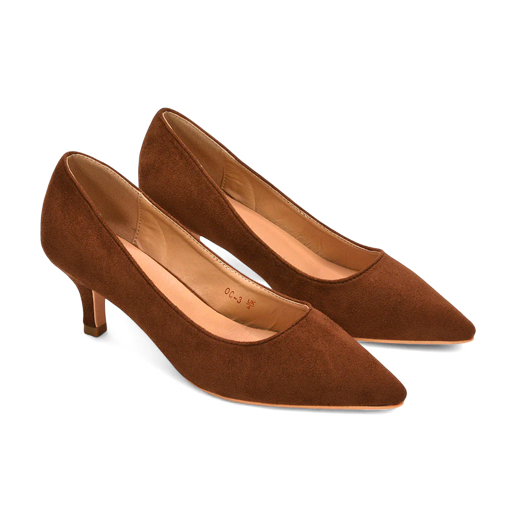 Audrey Kitten Heel Pointed Toe Court Shoes in Gold Metallic - Image 8