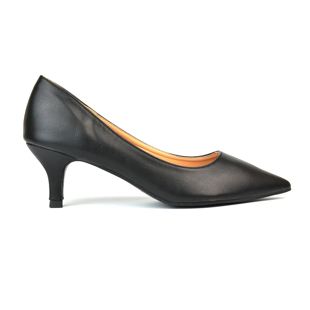 Audrey Kitten Heel Pointed Toe Court Shoes in Gold Metallic - Image 12