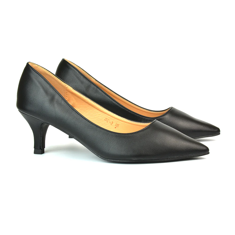 Audrey Kitten Heel Pointed Toe Court Shoes in Gold Metallic - Image 13