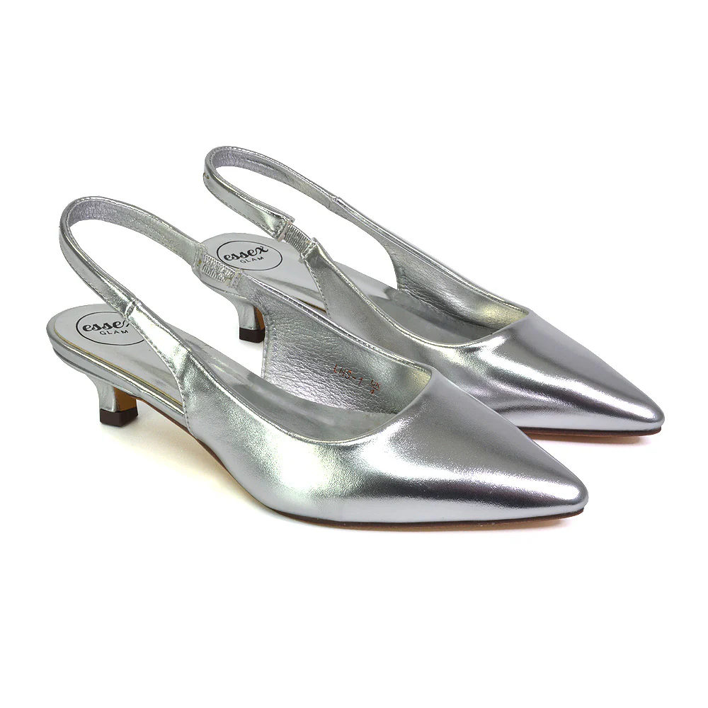 Avalone Pointed Toe Sling Back Strappy Sandals Bridal Shoes with Kitten Heel in Ivory - Image 44