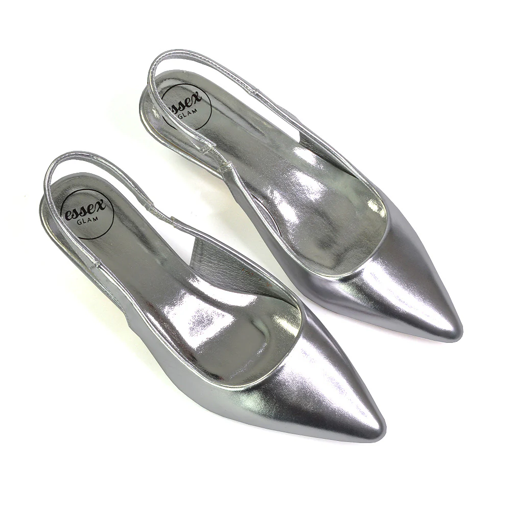 Avalone Pointed Toe Sling Back Strappy Sandals Bridal Shoes with Kitten Heel in Ivory - Image 45
