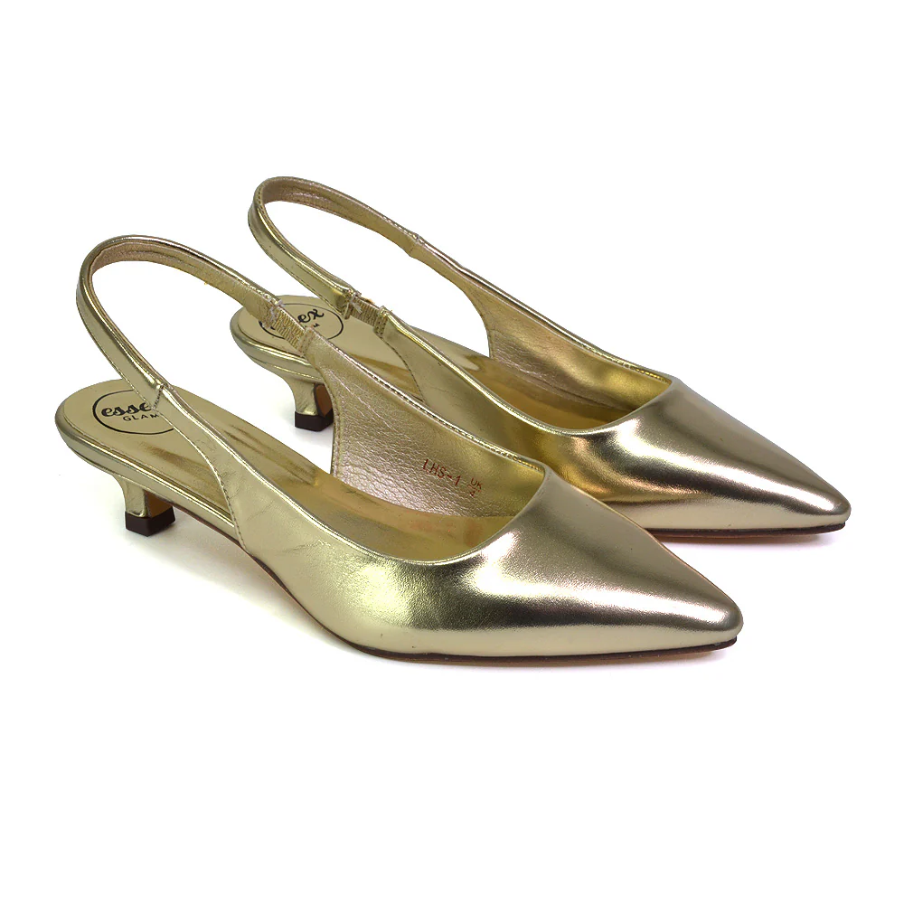 Avalone Pointed Toe Sling Back Strappy Sandals Bridal Shoes with Kitten Heel in Ivory - Image 92