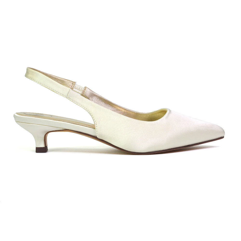 Avalone Pointed Toe Sling Back Strappy Sandals Bridal Shoes with Kitten Heel in Silver - Image 29