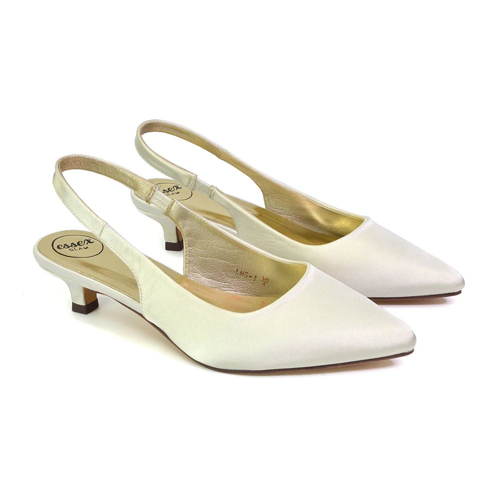 Avalone Pointed Toe Sling Back Strappy Sandals Bridal Shoes with Kitten Heel in Silver - Image 37