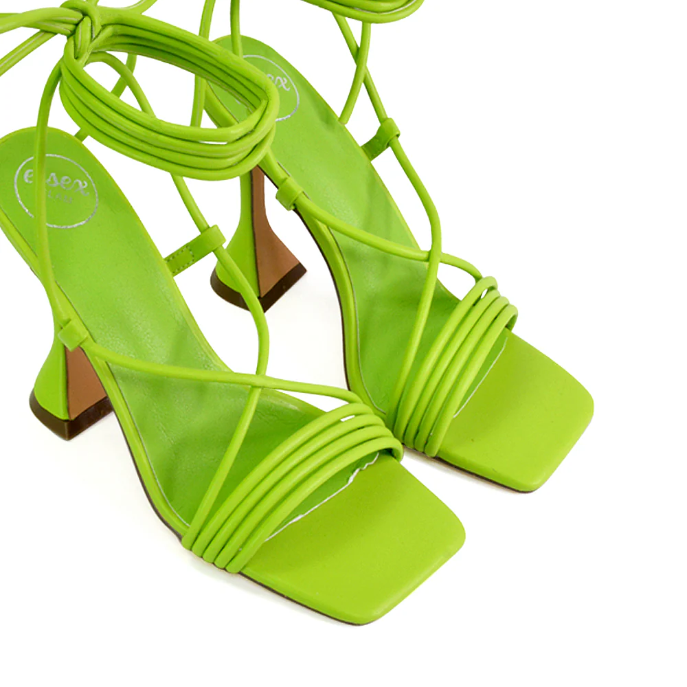 Axel Strappy Lace Up Square Toe Block Sculptured Heels in Green - Image 4