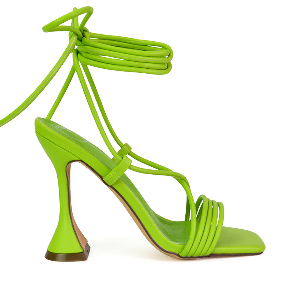 Axel Strappy Lace Up Square Toe Block Sculptured Heels in Nude - Image 11