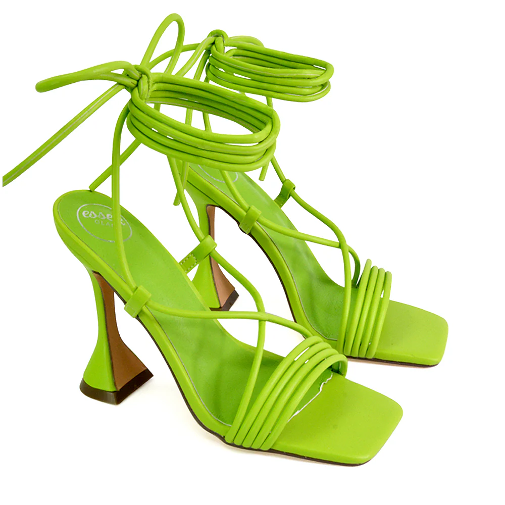 Axel Strappy Lace Up Square Toe Block Sculptured Heels in Nude - Image 13
