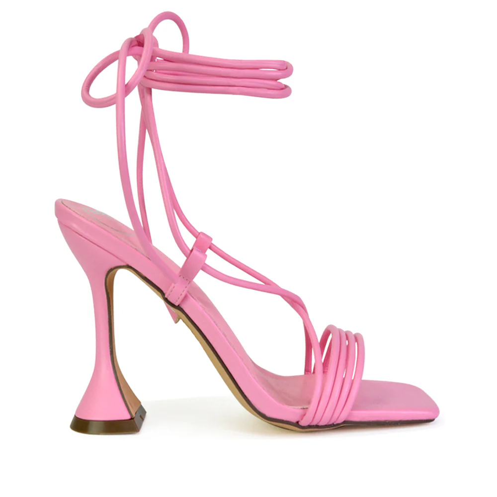 Axel Strappy Lace Up Square Toe Block Sculptured Heels in Nude - Image 16