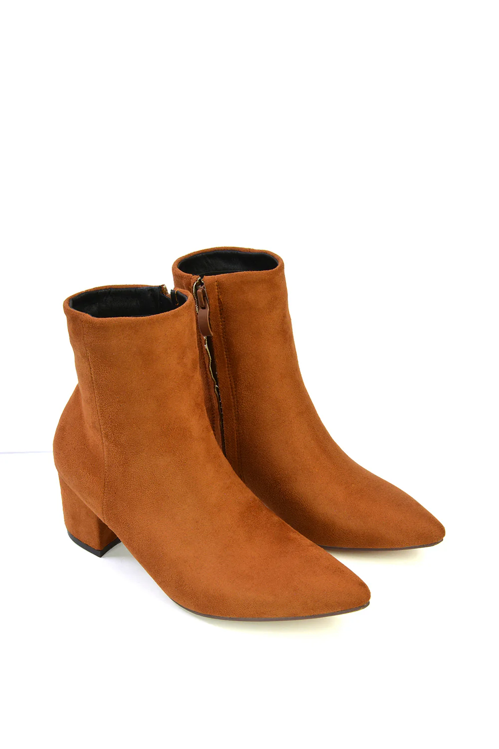 Ayda Pointed Toe inside Zip Detail Low Block Heel Ankle Boots in Black Synthetic Leather - Image 9