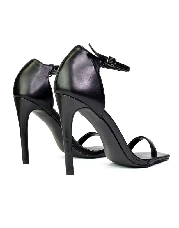 Bambi Square Toe Party Stiletto High Heel Strappy Sandals in Black - Image 2