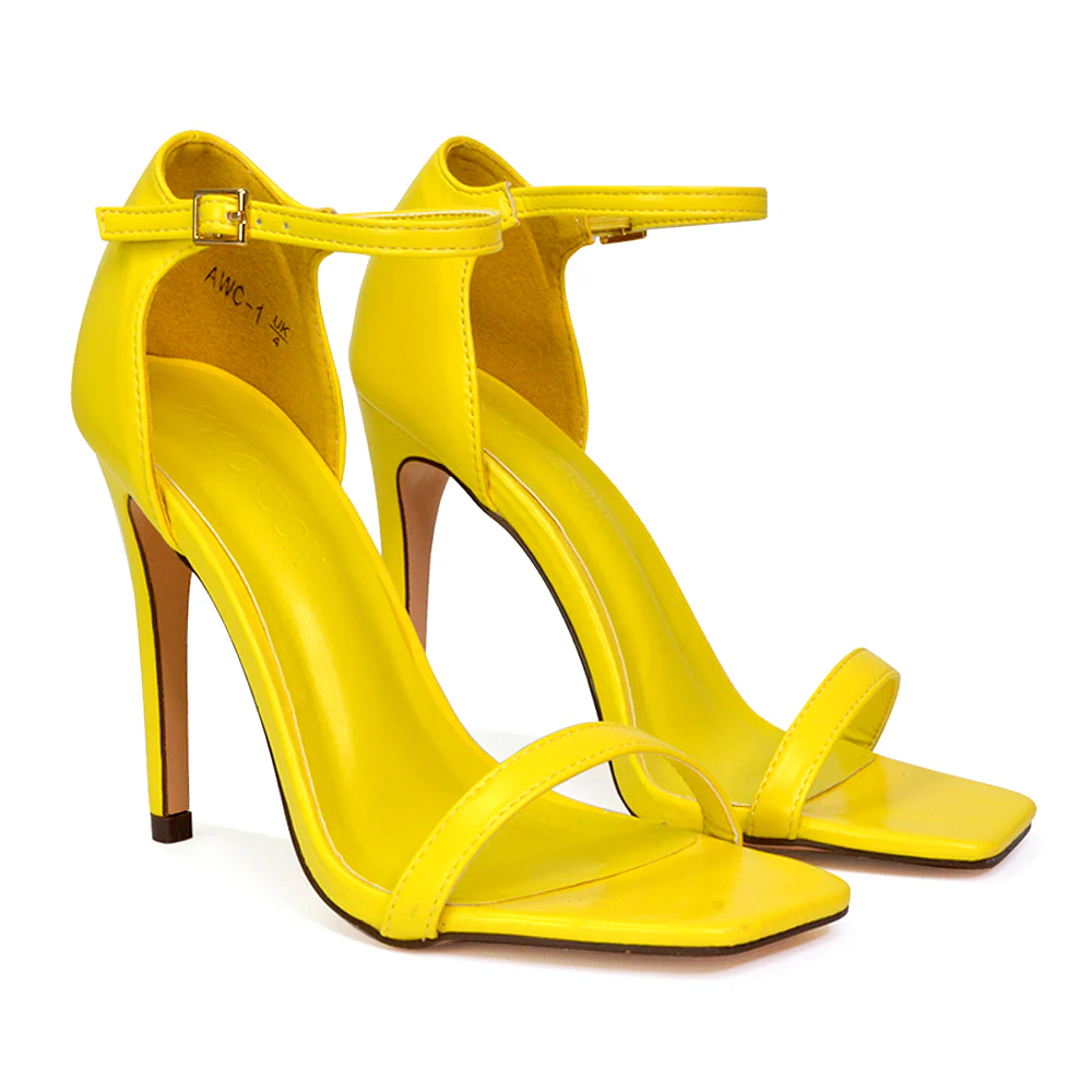 Bambi Square Toe Party Stiletto High Heel Strappy Sandals in Yellow - Image 92
