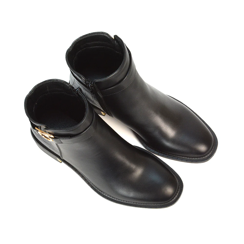 Becca Casual Flat Zip Up Chelsea Ankle Boots in Black Synthetic Leather - Image 4