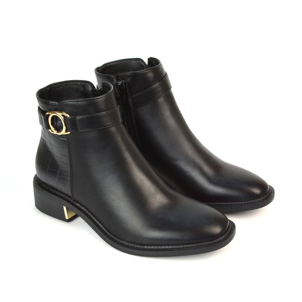 Becca Casual Flat Zip Up Chelsea Ankle Boots in Black Synthetic Leather - Image 5