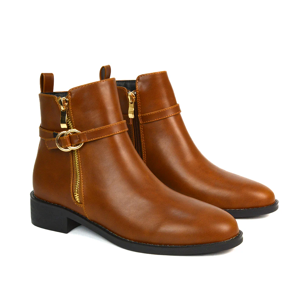 Bella Casual Flat Heel Zip Up Chelsea Ankle Boots in Black Synthetic Leather - Image 8