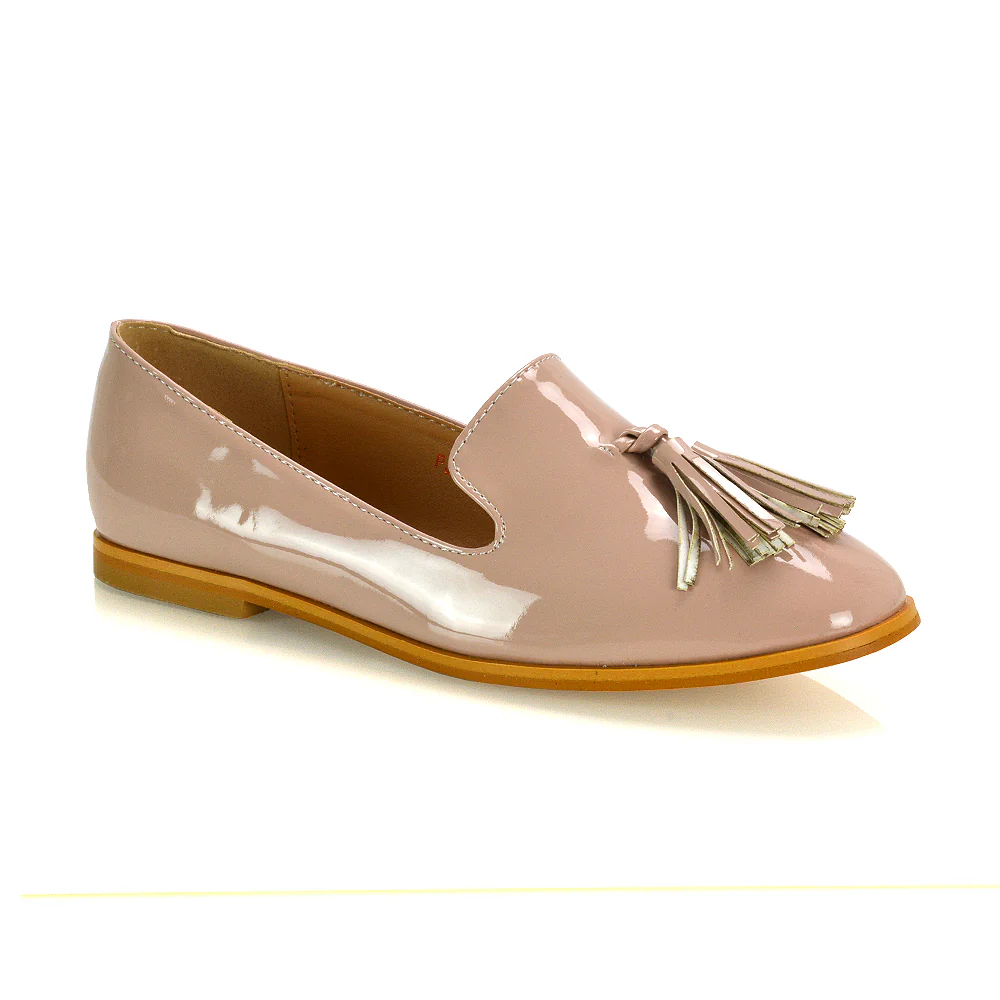 Betsy Slip on Pointed Toe Flat Tassel Detail Loafer Smart Shoes in Black Faux Suede - Image 11