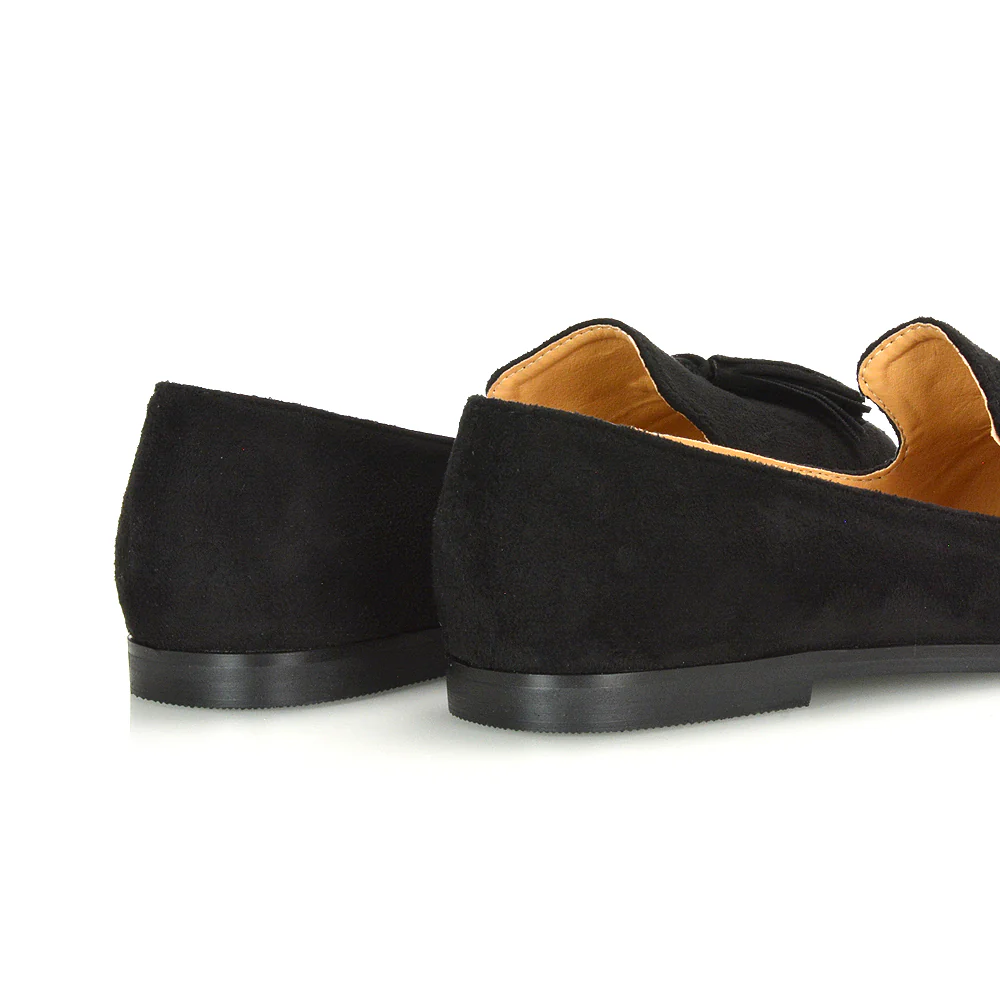 Betsy Slip on Pointed Toe Flat Tassel Detail Loafer Smart Shoes in Black Patent - Image 20