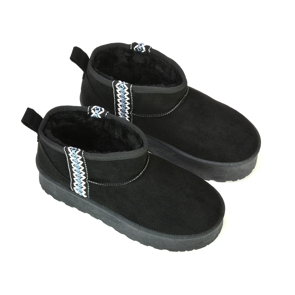 Bexley Aztec Ankle Platform Ultra Mini Boots With Faux Fur Insole in Black - Image 5