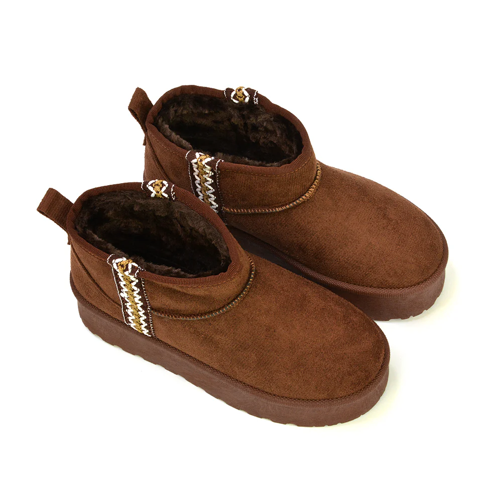 Bexley Aztec Ankle Platform Ultra Mini Boots With Faux Fur Insole in Cream - Image 11