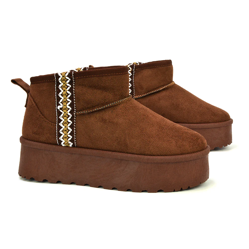 Bexley Aztec Ankle Platform Ultra Mini Boots With Faux Fur Insole in Cream - Image 8