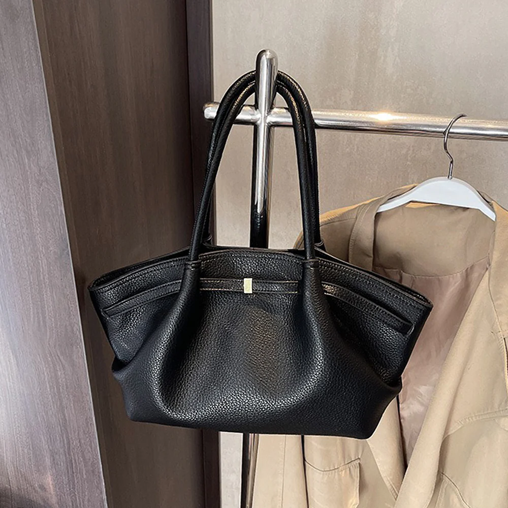 Billie Large Slouchy Shoulder Tote Handbag With Gold Detailing in Black - Image 2